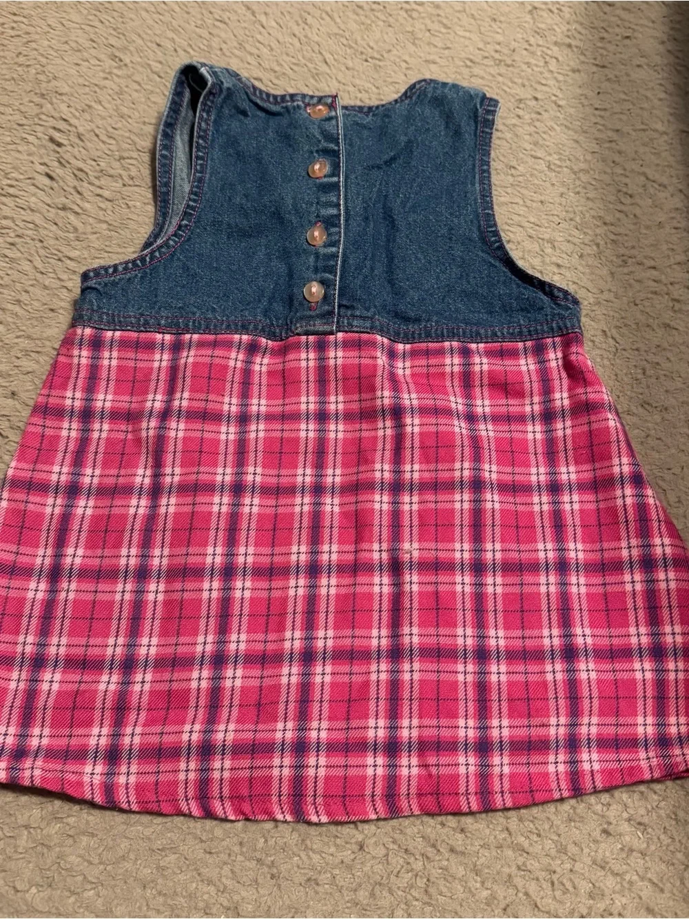 Vintage Sesame Street Pink ELMO embroidery Y2K Denim Dress PLAID 18 Month Floral